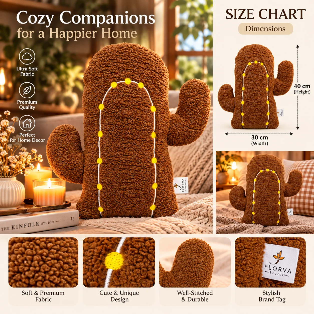 Cactus Cushion – Soft Sherpa Velboa Decorative Cushion - Image 5