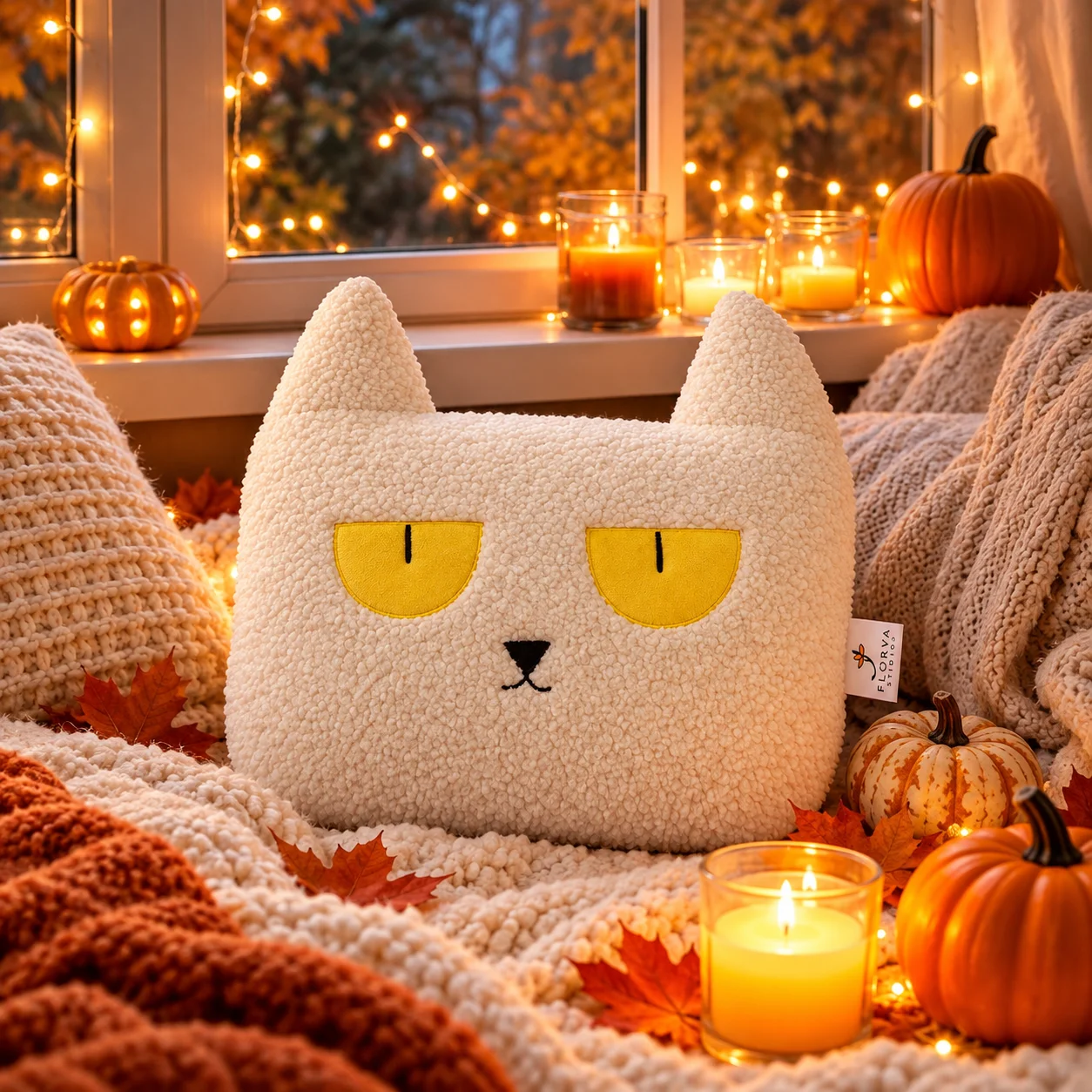 White Cat Cushion – Soft Plush Decorative Pillow - Image 3
