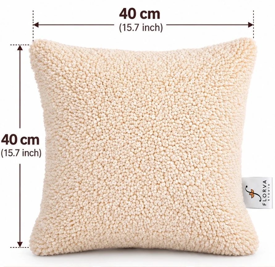 Square Plush Cushion – Soft Decorative Pillow (Cream) - Image 3