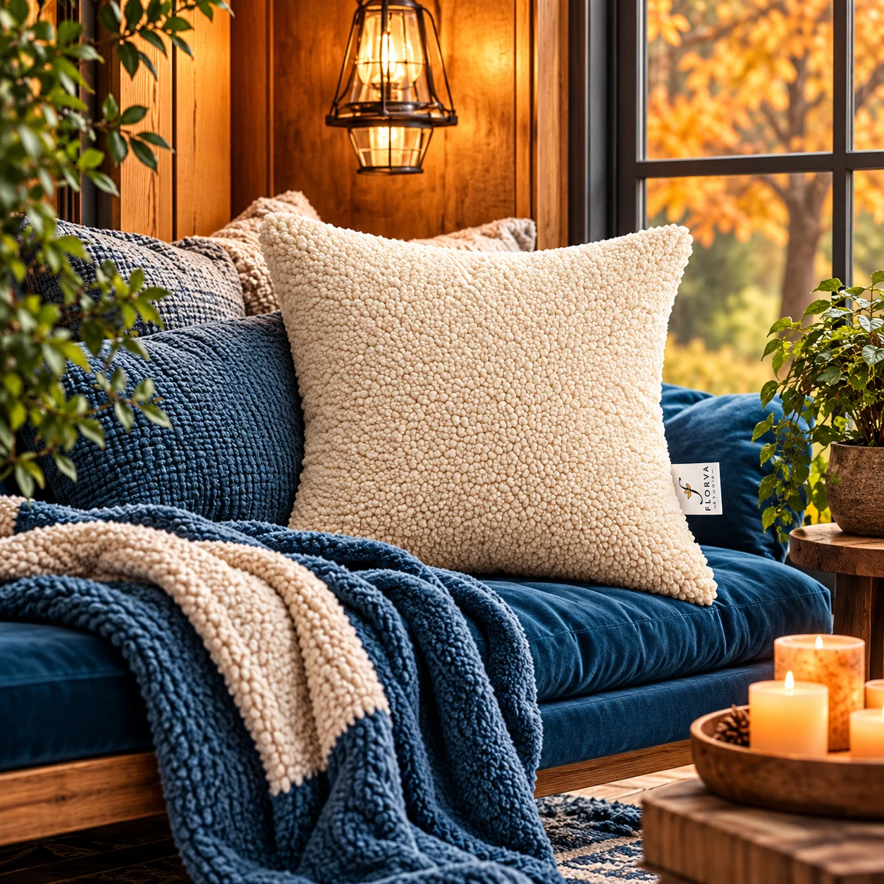 Square Plush Cushion – Soft Decorative Pillow (Cream) - Image 1