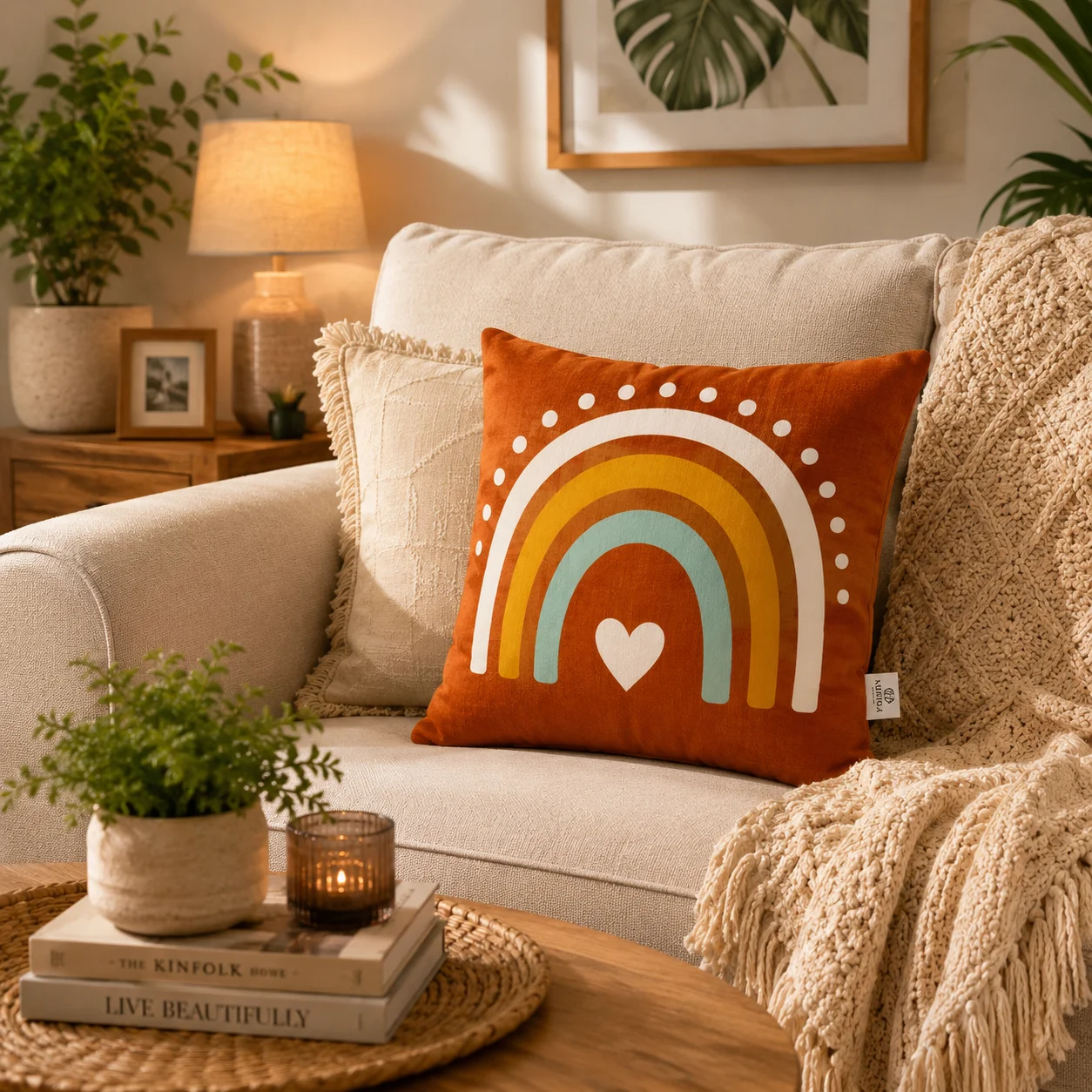 Rainbow Heart Print Cushion – Multicolor - Image 2