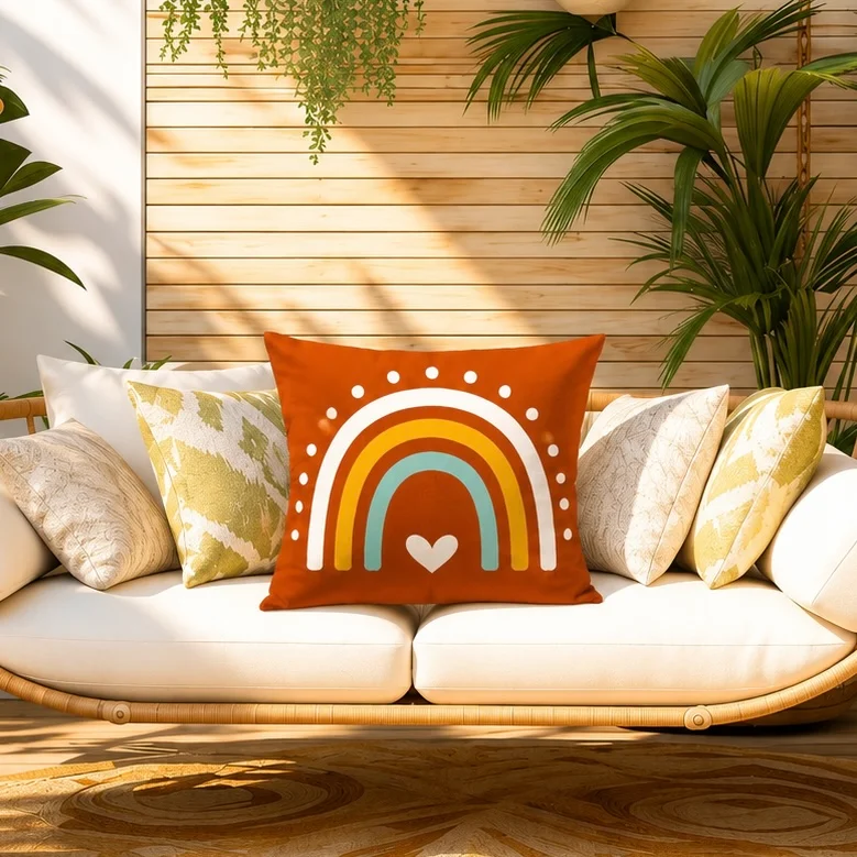 Rainbow Heart Print Cushion – Multicolor - Image 1