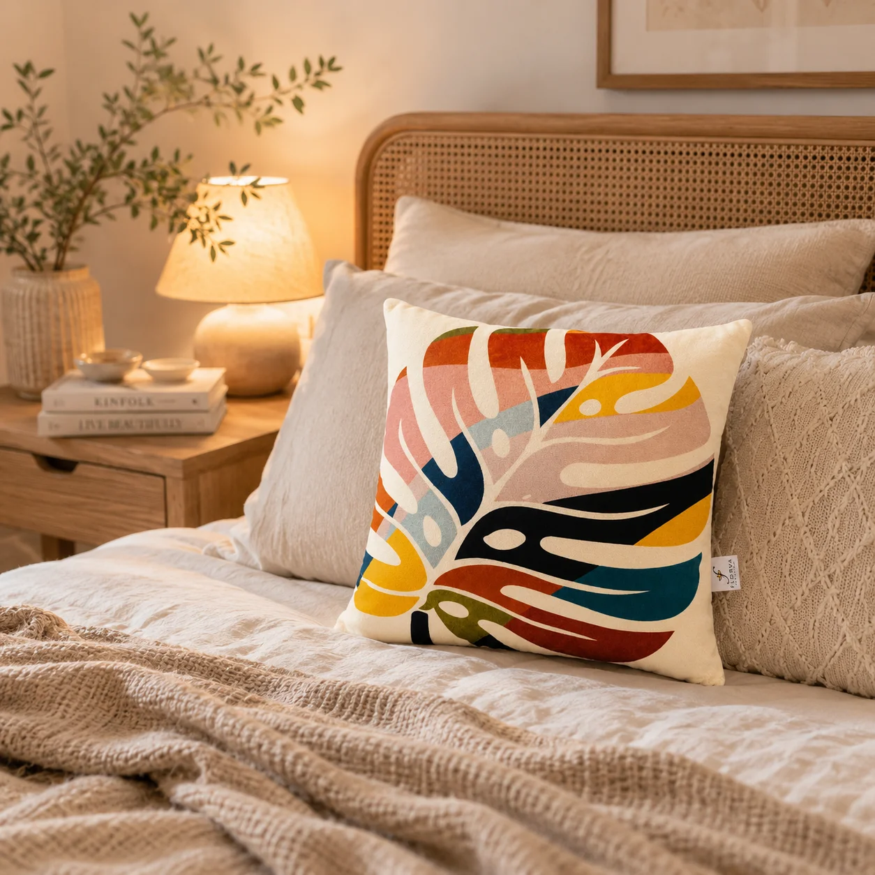 Abstract Botanical Print Cushion – Multicolor - Image 4