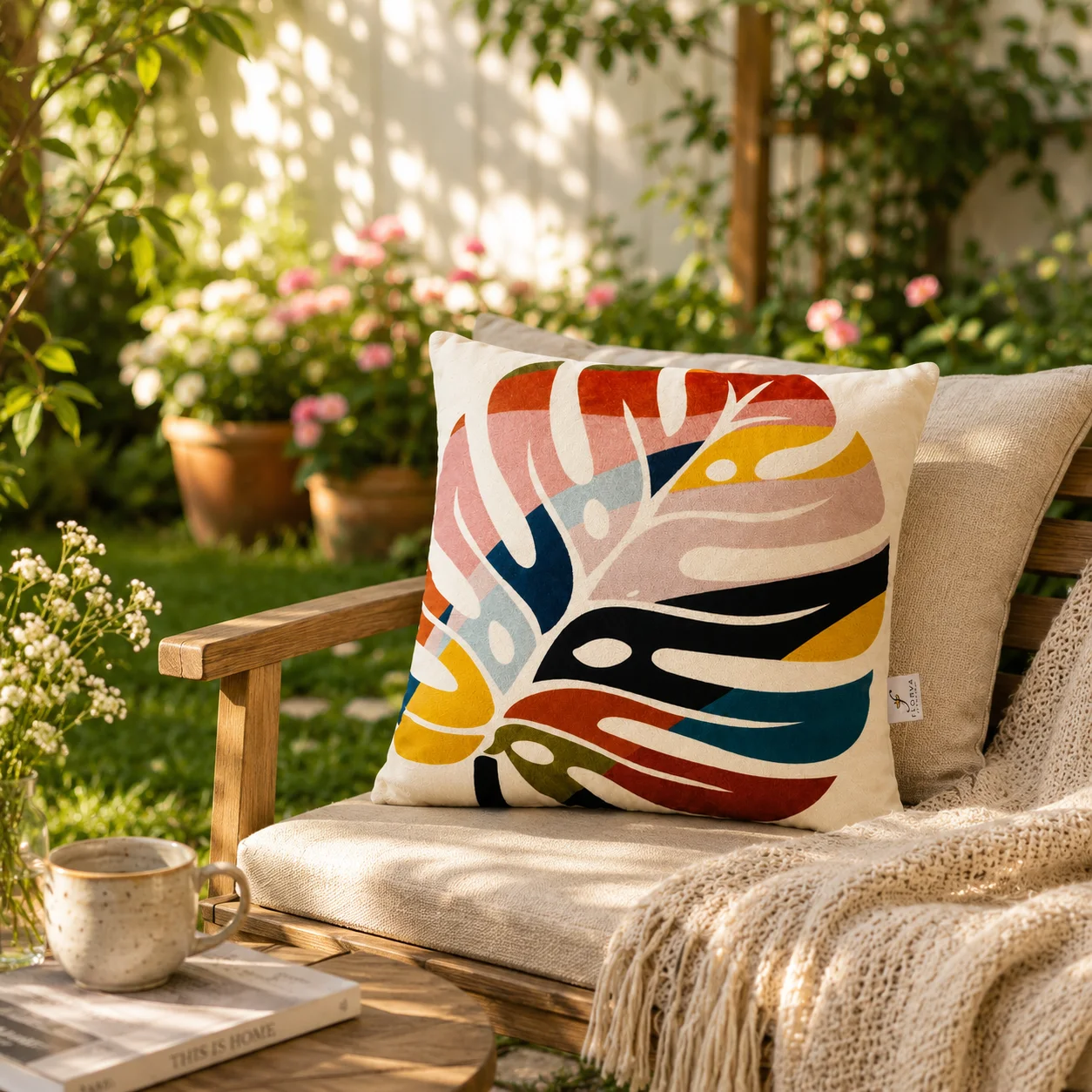Abstract Botanical Print Cushion – Multicolor - Image 5