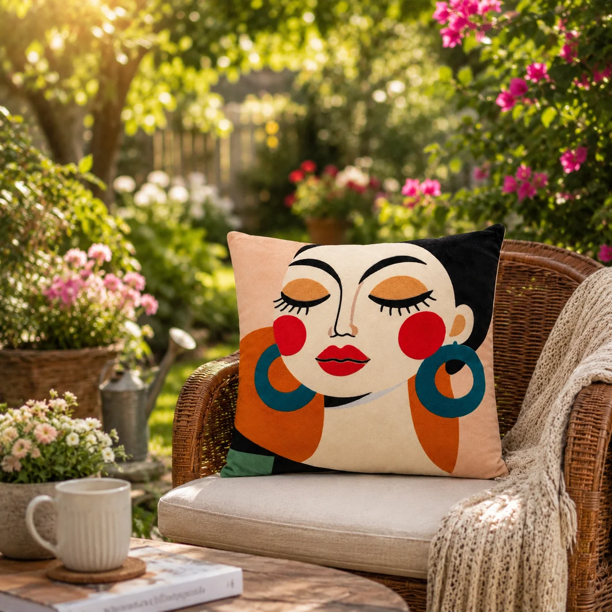 Abstract Woman Illustration Print Cushion – Multicolor - Image 3