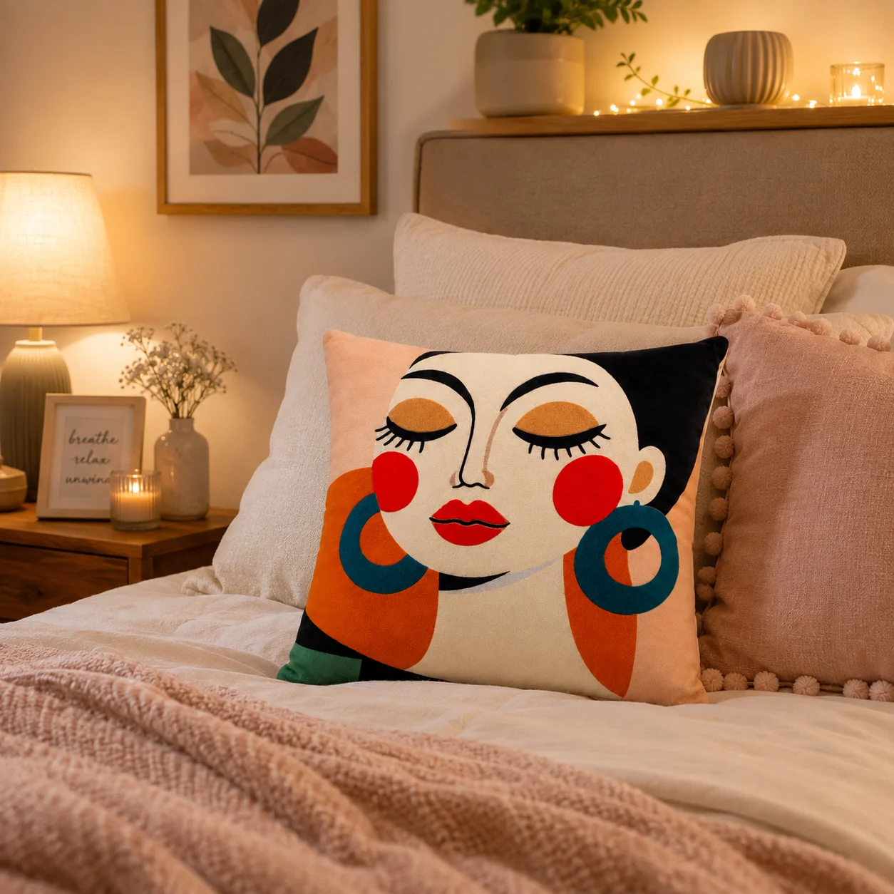 Abstract Woman Illustration Print Cushion – Multicolor - Image 5