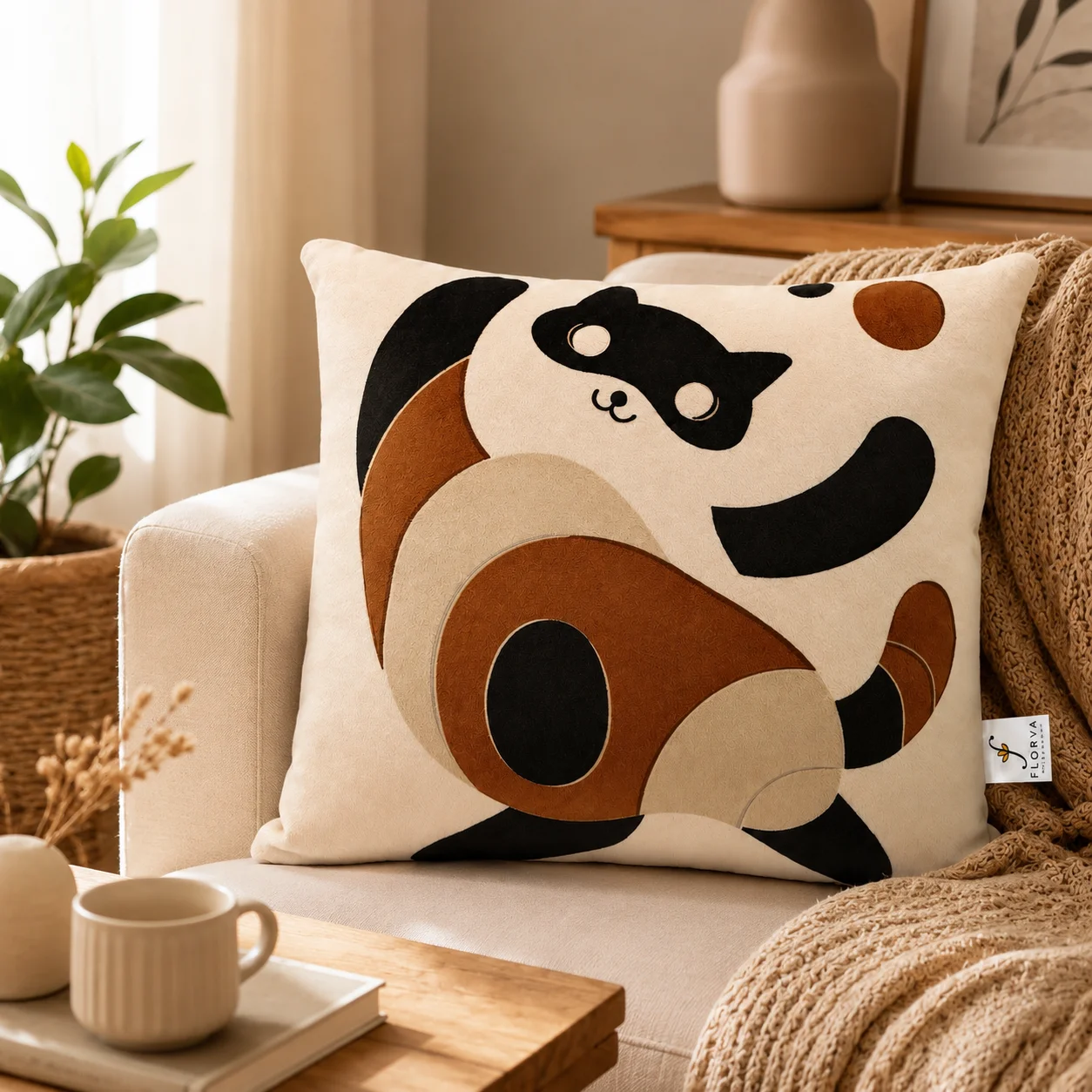 Kids Cartoon Cat Print Cushion – Multicolor - Image 1