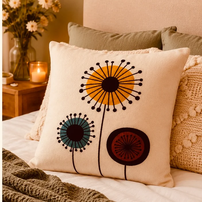 Floral Print Cushion – Ultra-Soft Velboa Fabric Throw Pillow, Multicolor - Image 1