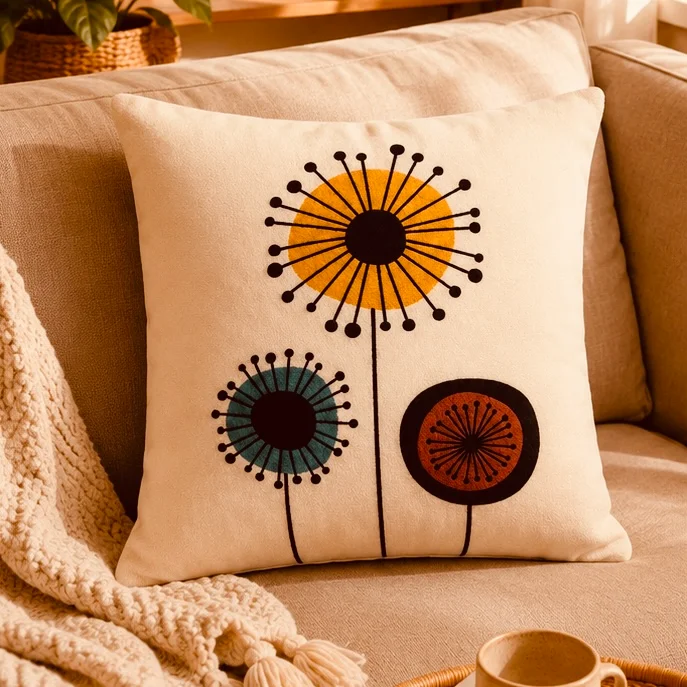 Floral Print Cushion – Ultra-Soft Velboa Fabric Throw Pillow, Multicolor - Image 5