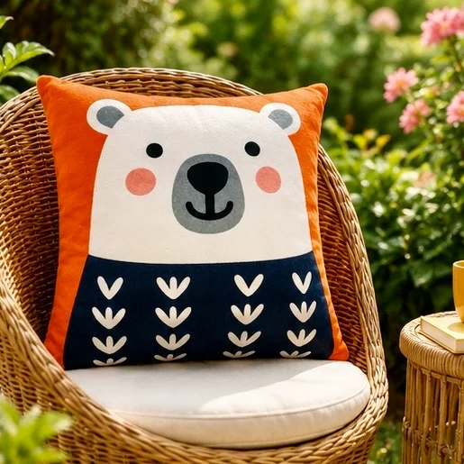 Kids Bear Face Print Cushion – Multicolor - Image 1