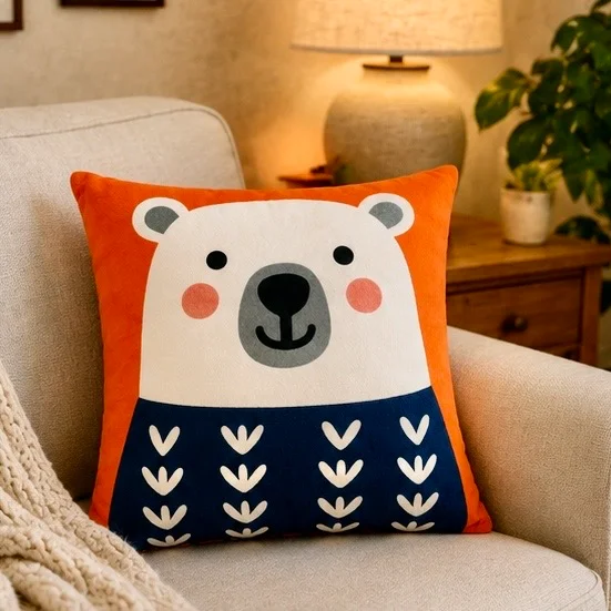Kids Bear Face Print Cushion – Multicolor - Image 4