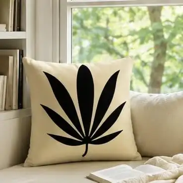 Botanical Leaf Print Cushion – Soft Velboa, Multicolor, 38 × 38 cm - Image 3