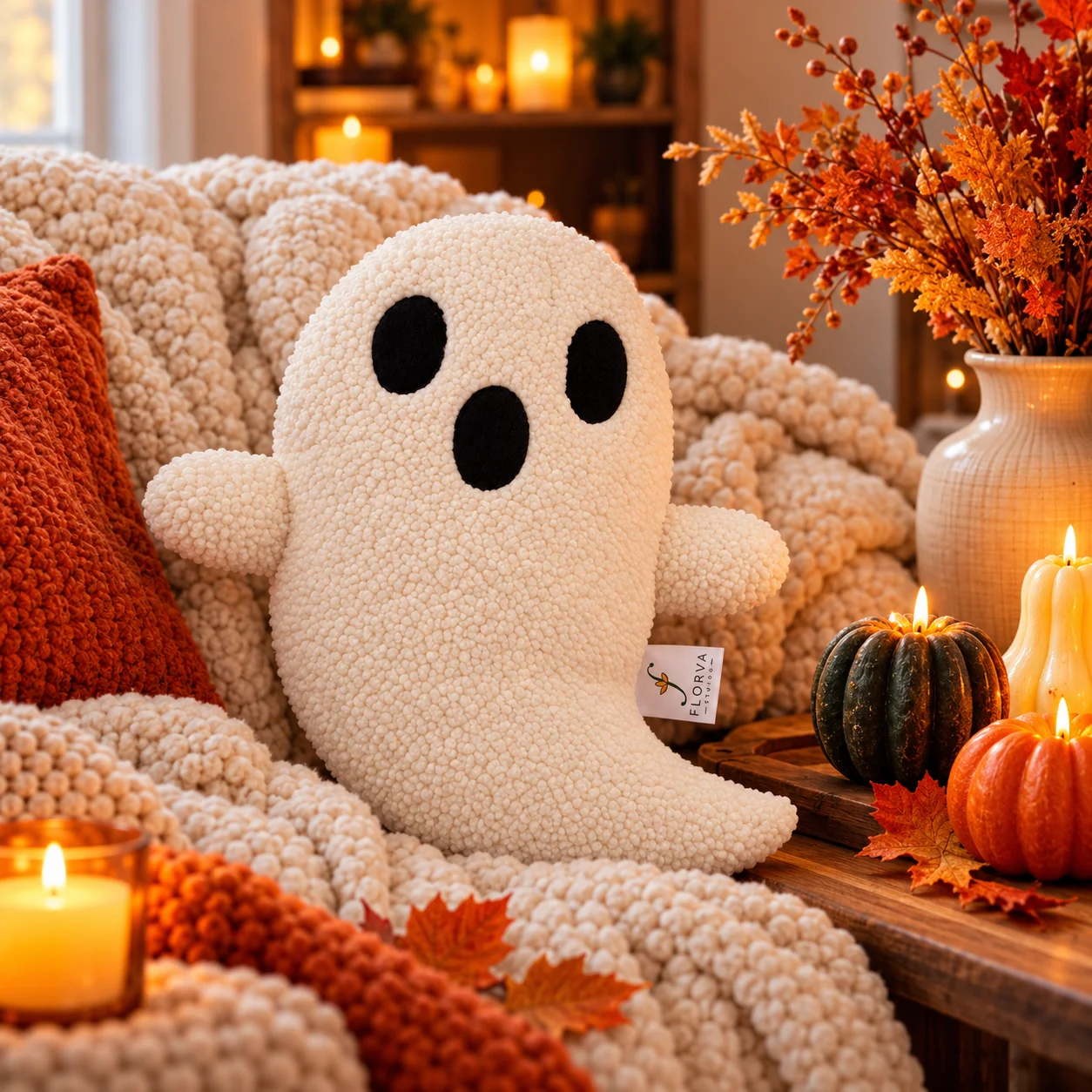 White Ghost Plush Cushion – Halloween Décor, 40 × 30 cm - Image 6