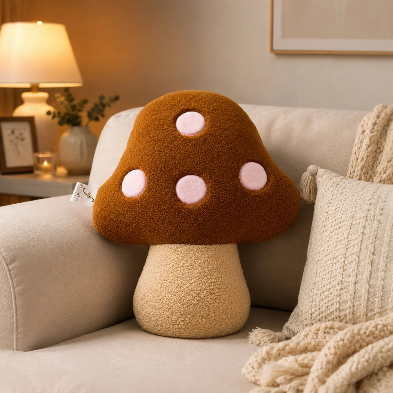 Mushroom Cushion – Soft Sherpa, Brown, 40 × 30 cm - Image 5