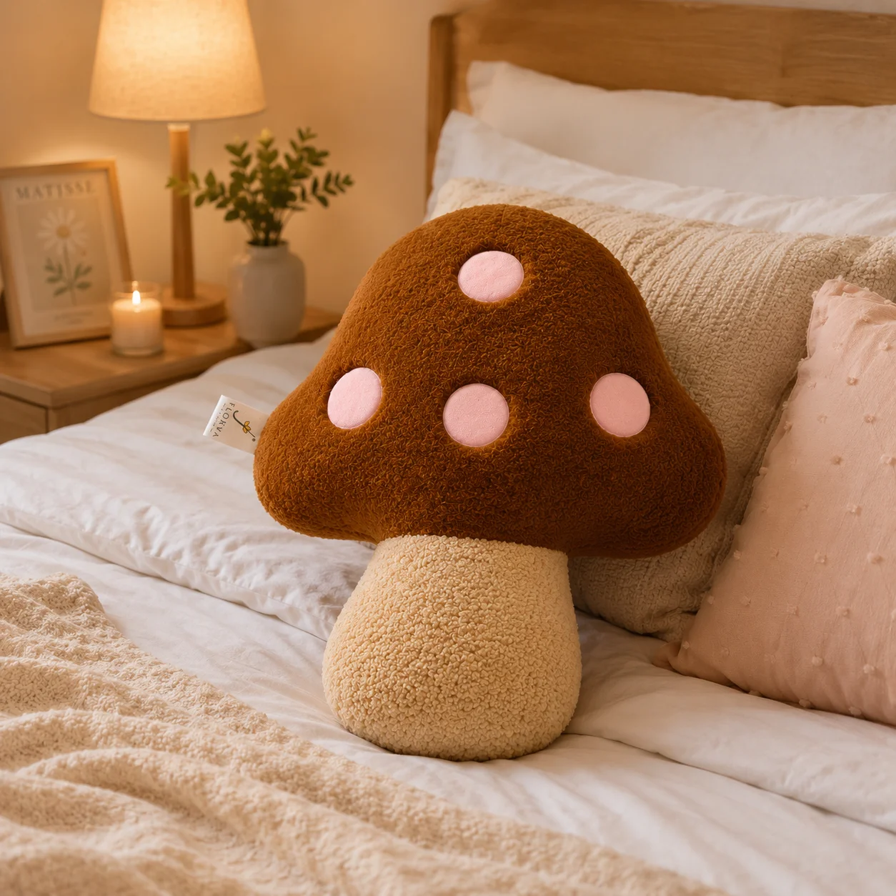 Mushroom Cushion – Soft Sherpa, Brown, 40 × 30 cm - Image 6