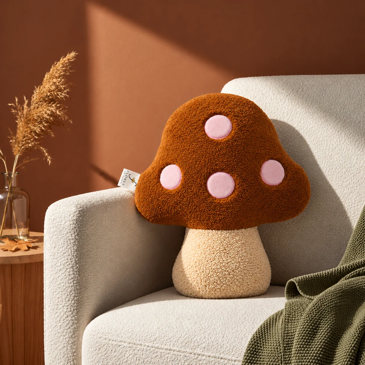 Mushroom Cushion – Soft Sherpa, Brown, 40 × 30 cm - Image 1