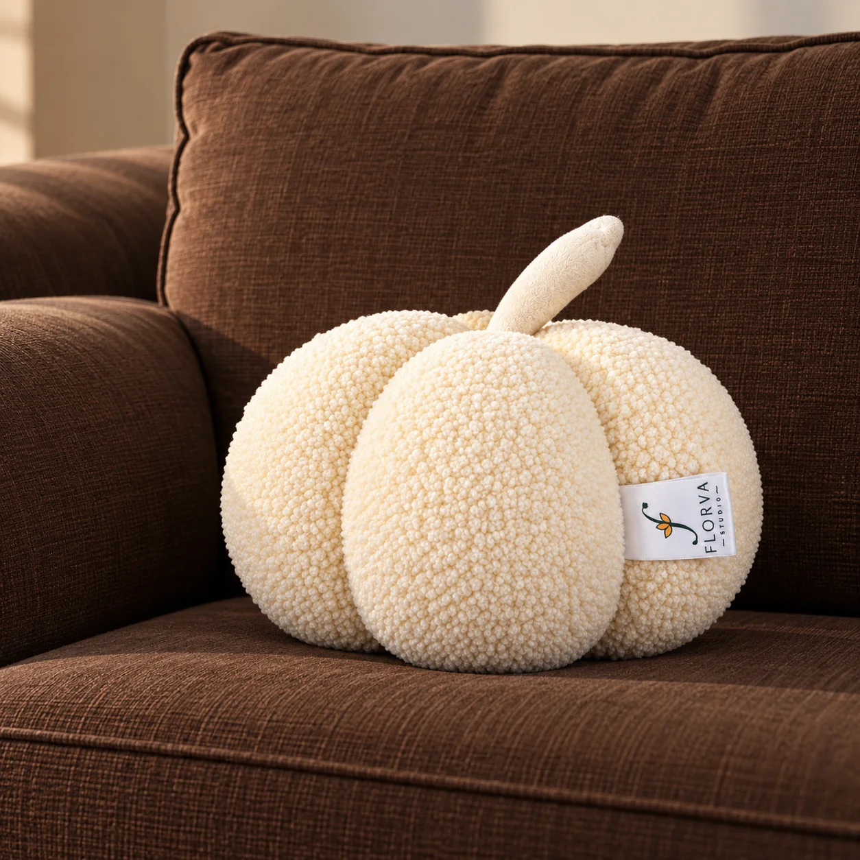 Pumpkin Shaped Sherpa Cushion – Soft Plush Decorative Pillow, 25 × 25 cm - Image 5