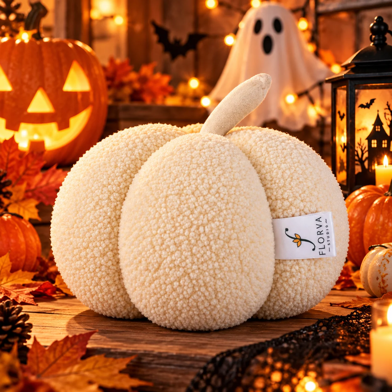 Pumpkin Shaped Sherpa Cushion – Soft Plush Decorative Pillow, 25 × 25 cm - Image 3