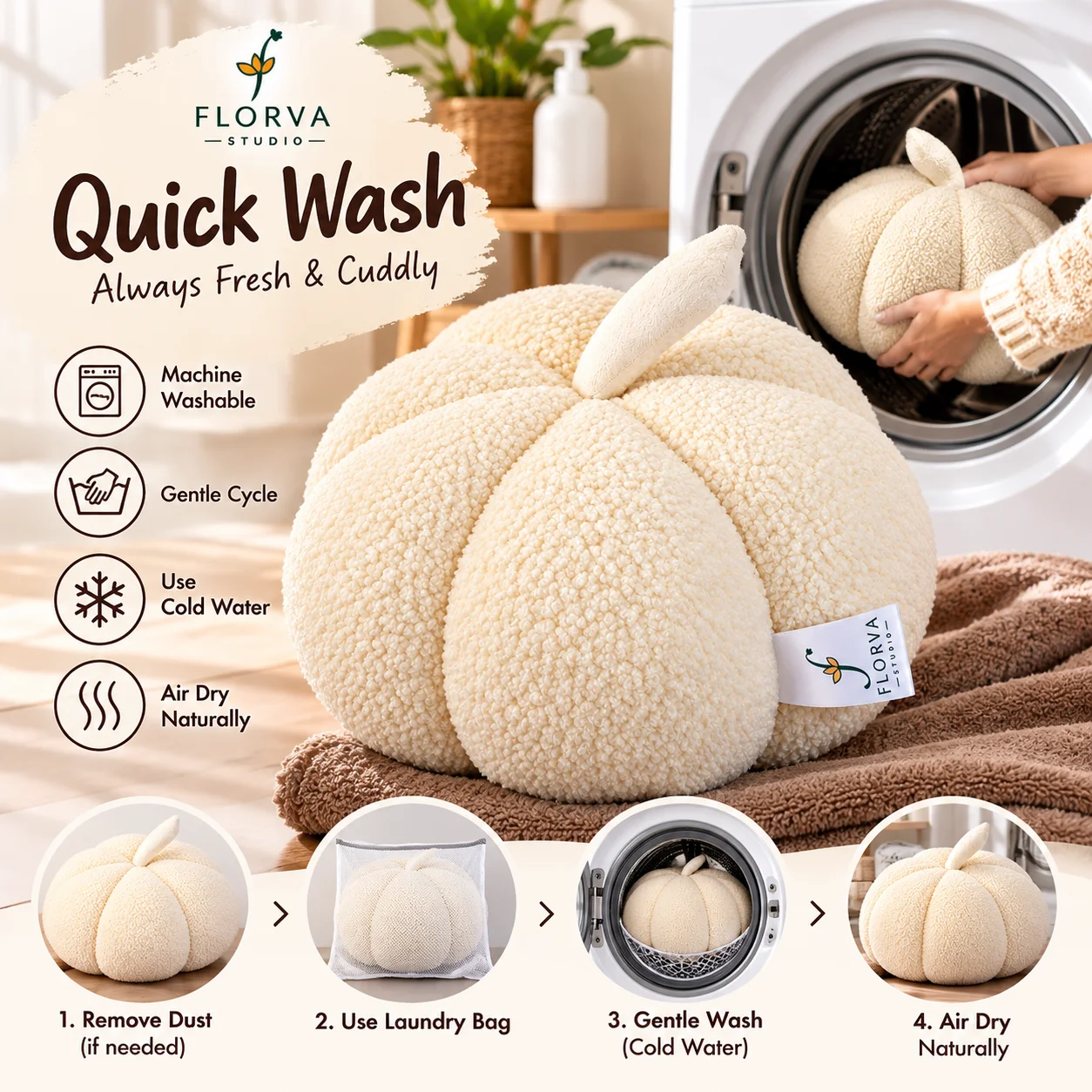 Pumpkin Shaped Sherpa Cushion – Soft Plush Decorative Pillow, 25 × 25 cm - Image 7