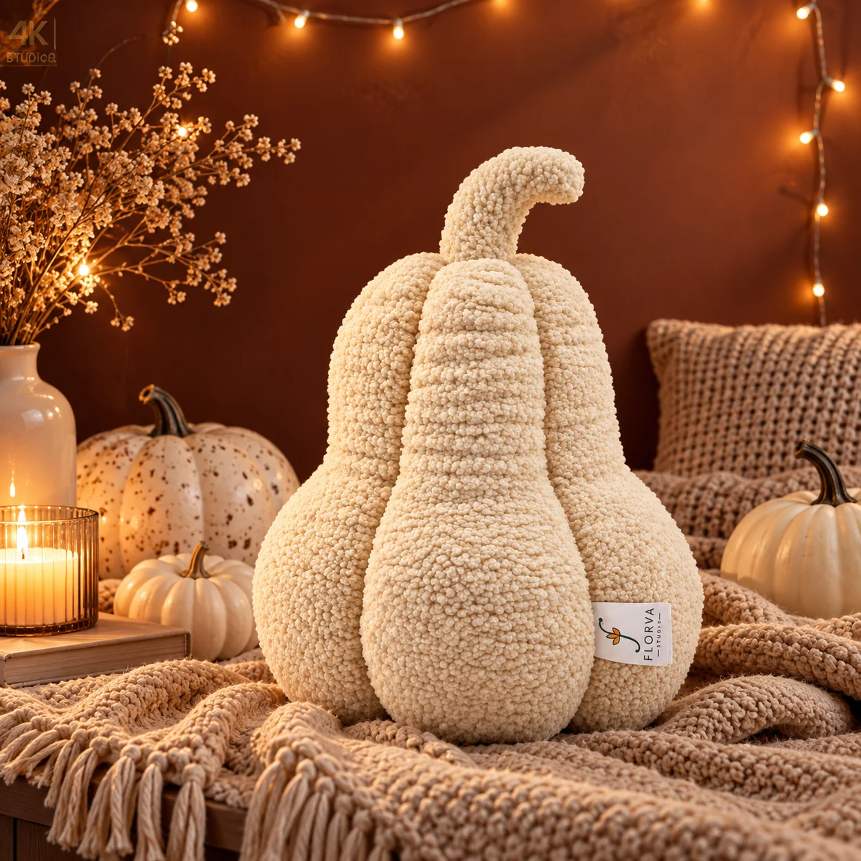Halloween Pumpkin Cushion – Soft Sherpa & Velboa Decorative Pillow (40 × 25 cm) - Image 1