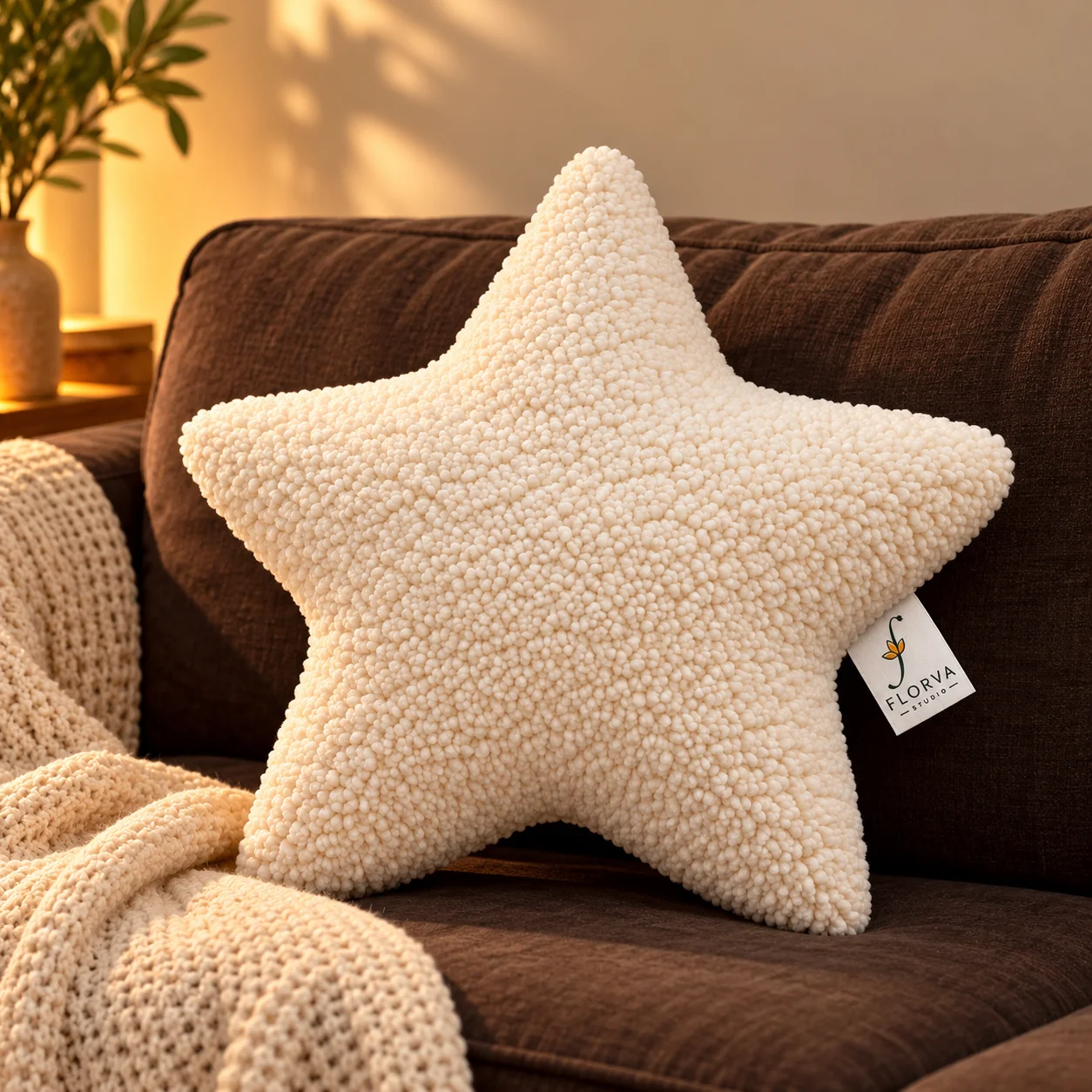 Star Print Cushion – Soft Sherpa Decorative Pillow (40 × 10 cm) - Image 1