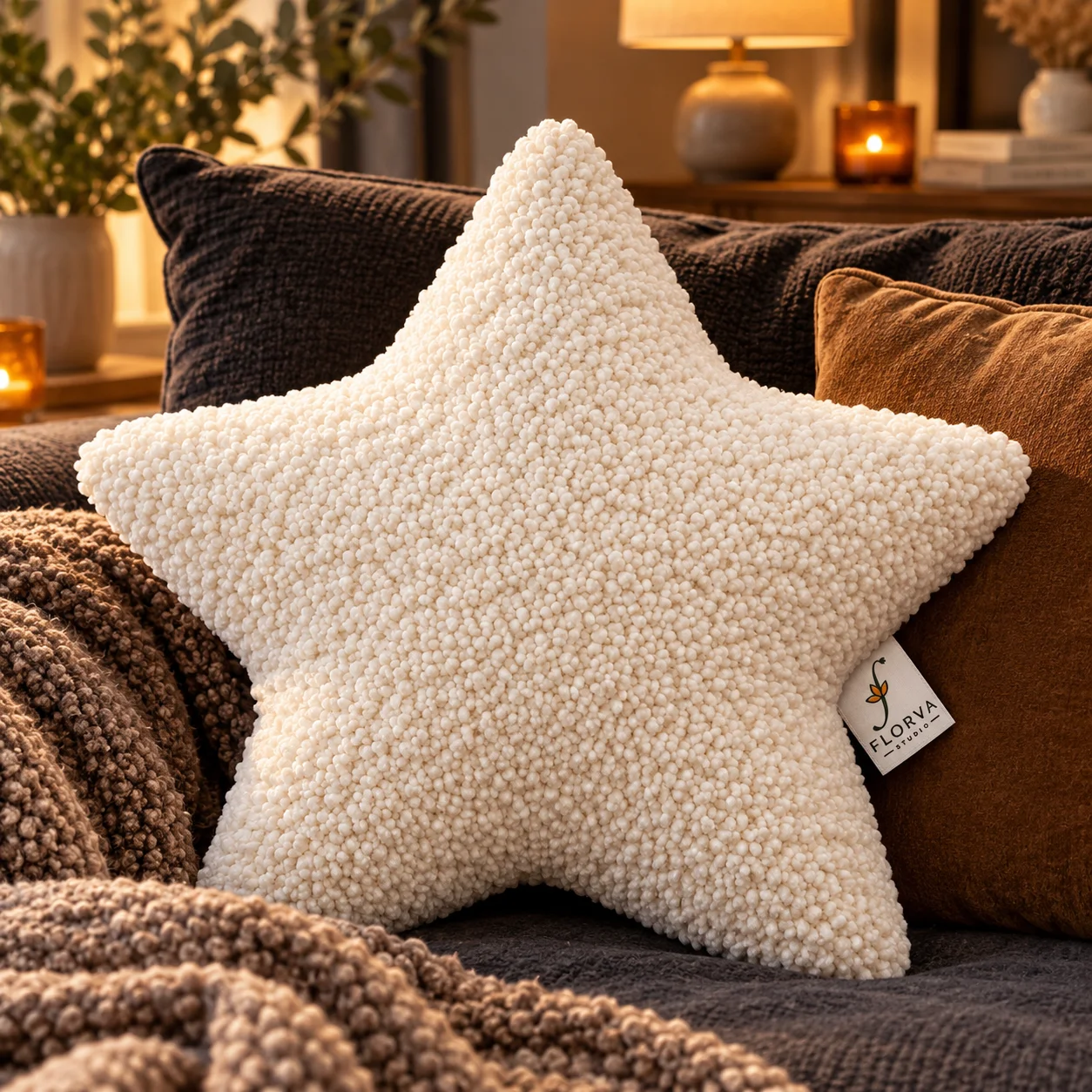 Star Print Cushion – Soft Sherpa Decorative Pillow (40 × 10 cm) - Image 4