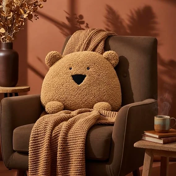 Bear Shaped Cushion – Soft Sherpa & Velboa Decorative Pillow (30 × 35 cm) - Image 1