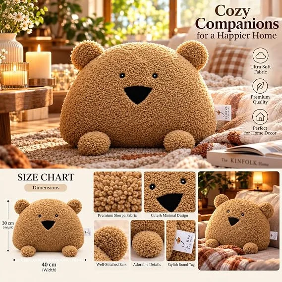Bear Shaped Cushion – Soft Sherpa & Velboa Decorative Pillow (30 × 35 cm) - Image 6