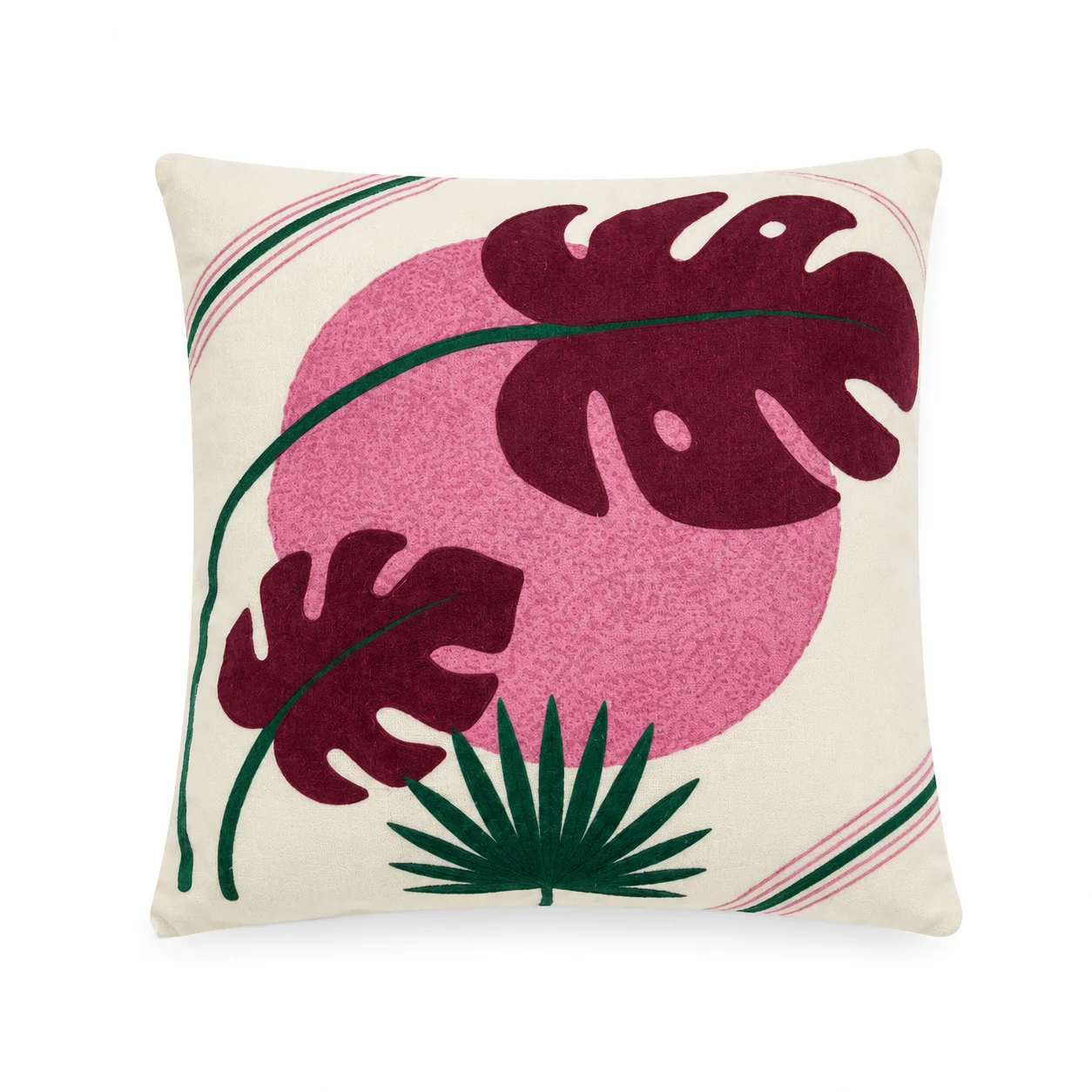 Leaf Print Cushion – Cotton Decorative Pillows (38 × 38 cm) - Image 1