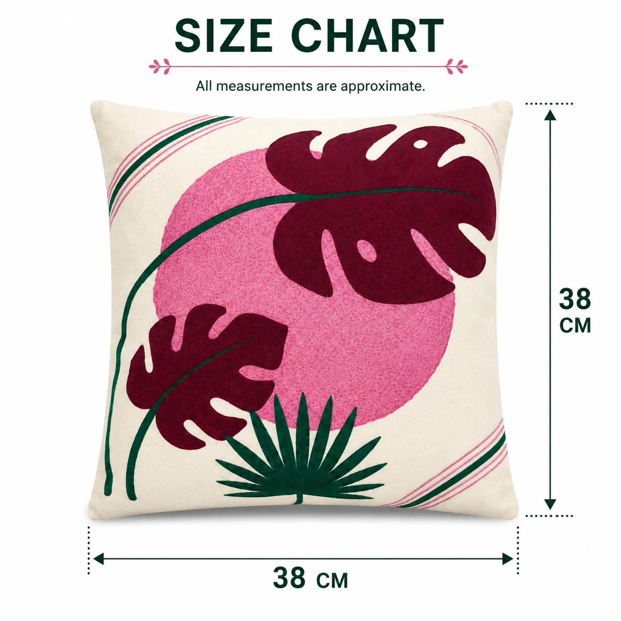 Leaf Print Cushion – Cotton Decorative Pillows (38 × 38 cm) - Image 4