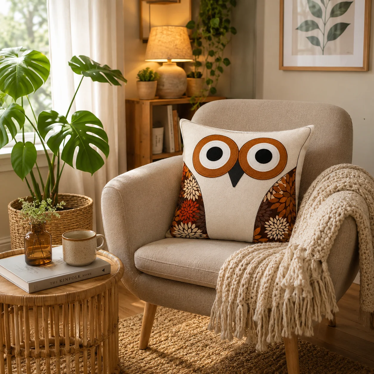 Bird Print Cushion – Cotton Decorative Pillow (45 × 45 cm) - Image 4