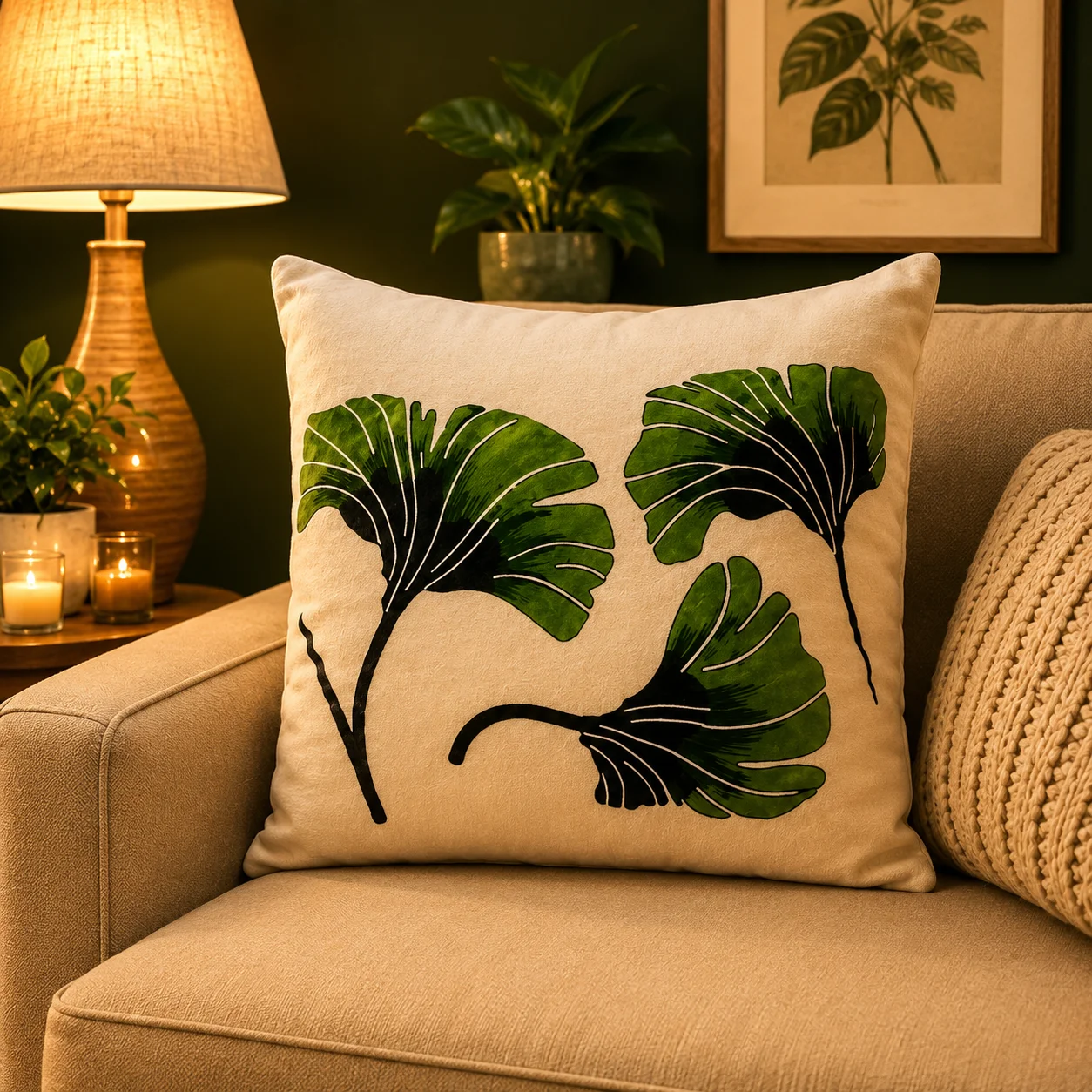 Tree Print Cushion – Cotton Decorative Pillows (38 × 38 cm) - Image 1