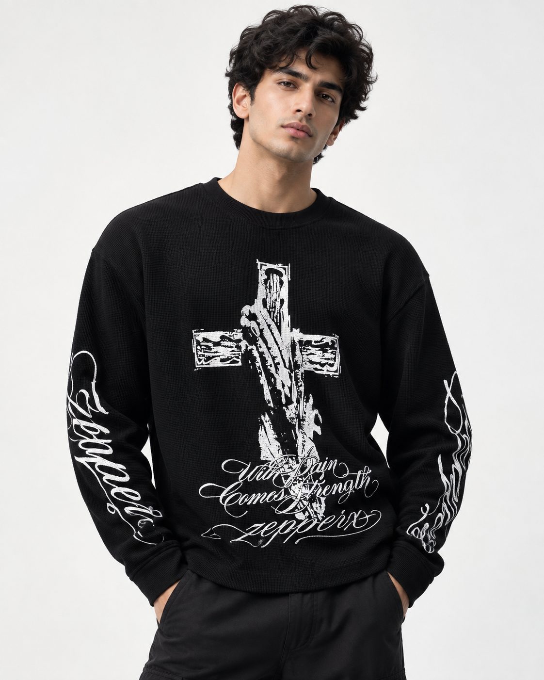 ZEPPERX Waffle Boxy Fit Crossed Faith T-shirt 005 - Image 1