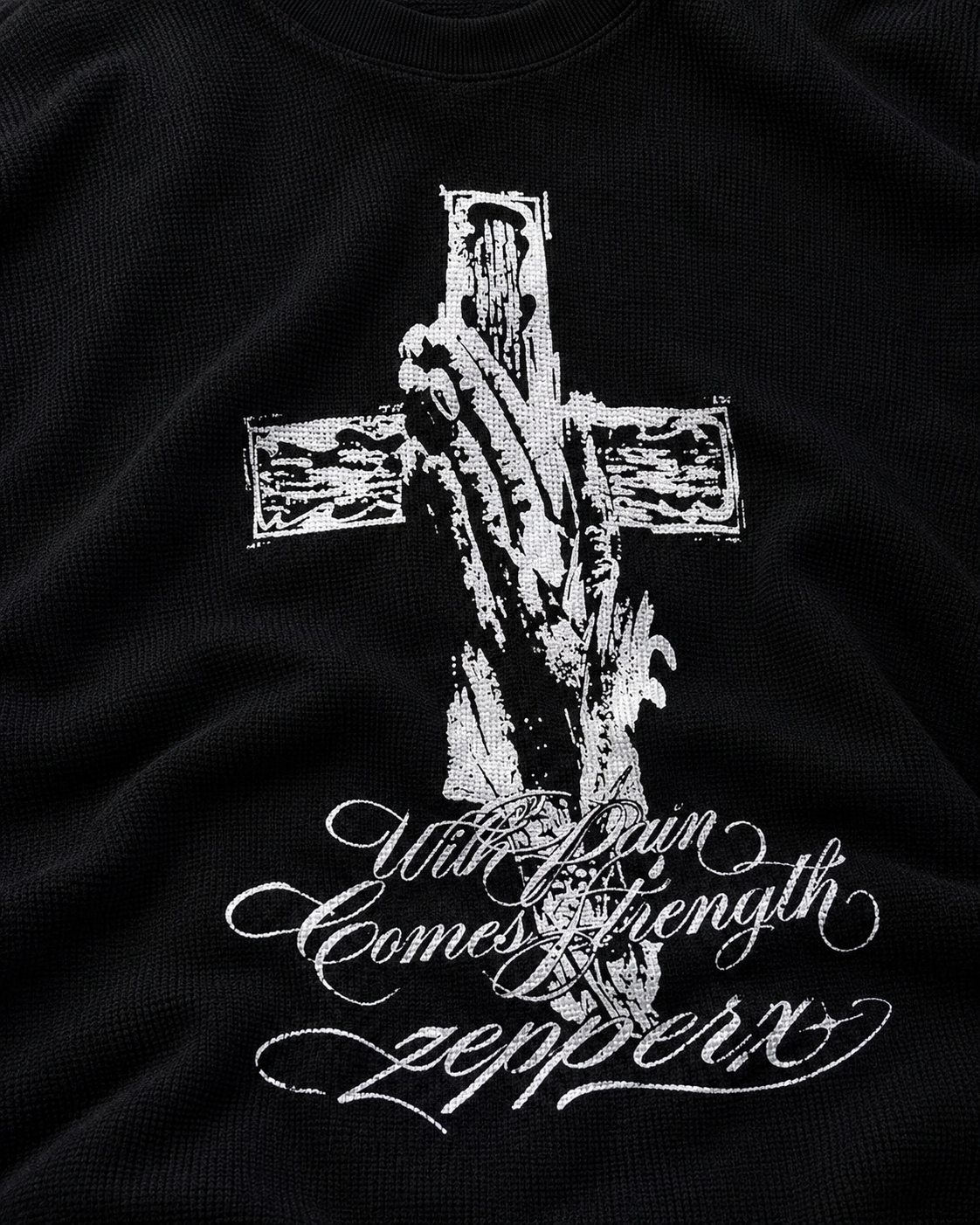 ZEPPERX Waffle Boxy Fit Crossed Faith T-shirt 005 - Image 2