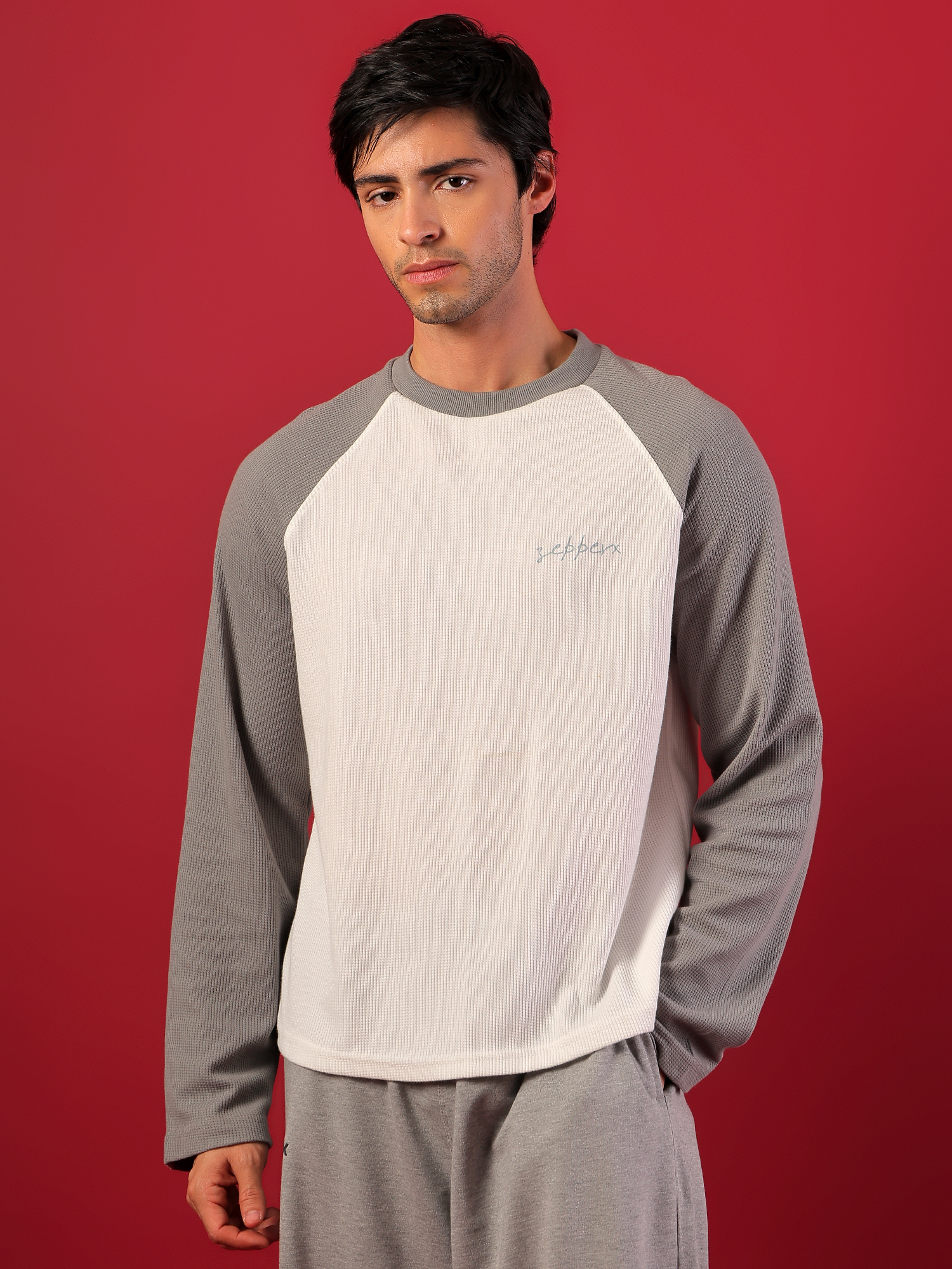ZEPPERX Waffle Raglan Full Sleeves Boxy Fit 014 - Image 1