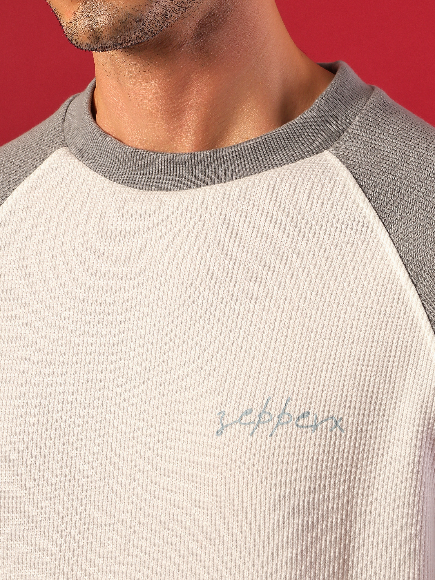ZEPPERX Waffle Raglan Full Sleeves Boxy Fit 014 - Image 2