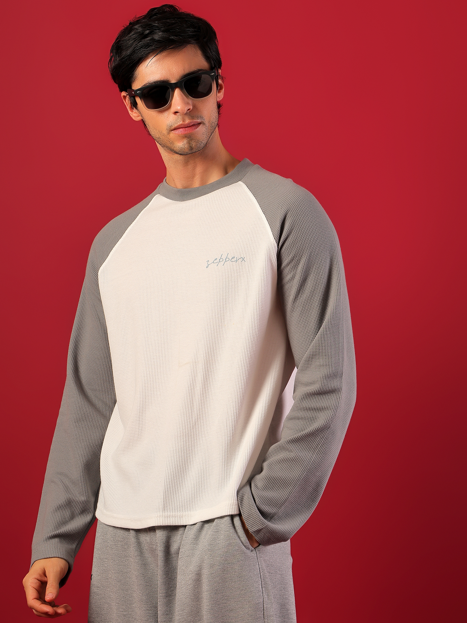 ZEPPERX Waffle Raglan Full Sleeves Boxy Fit 014 - Image 4