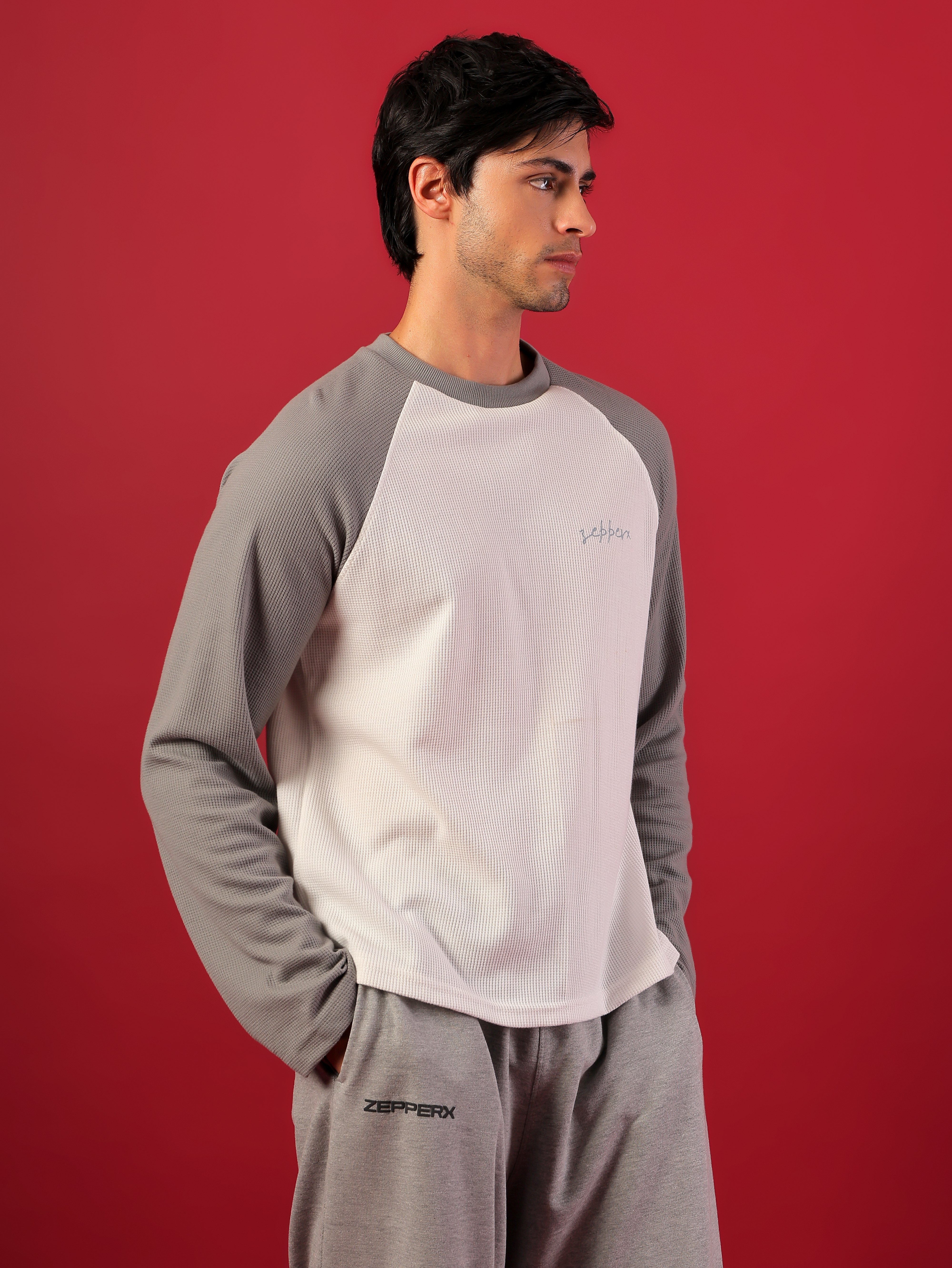 ZEPPERX Waffle Raglan Full Sleeves Boxy Fit 014 - Image 6