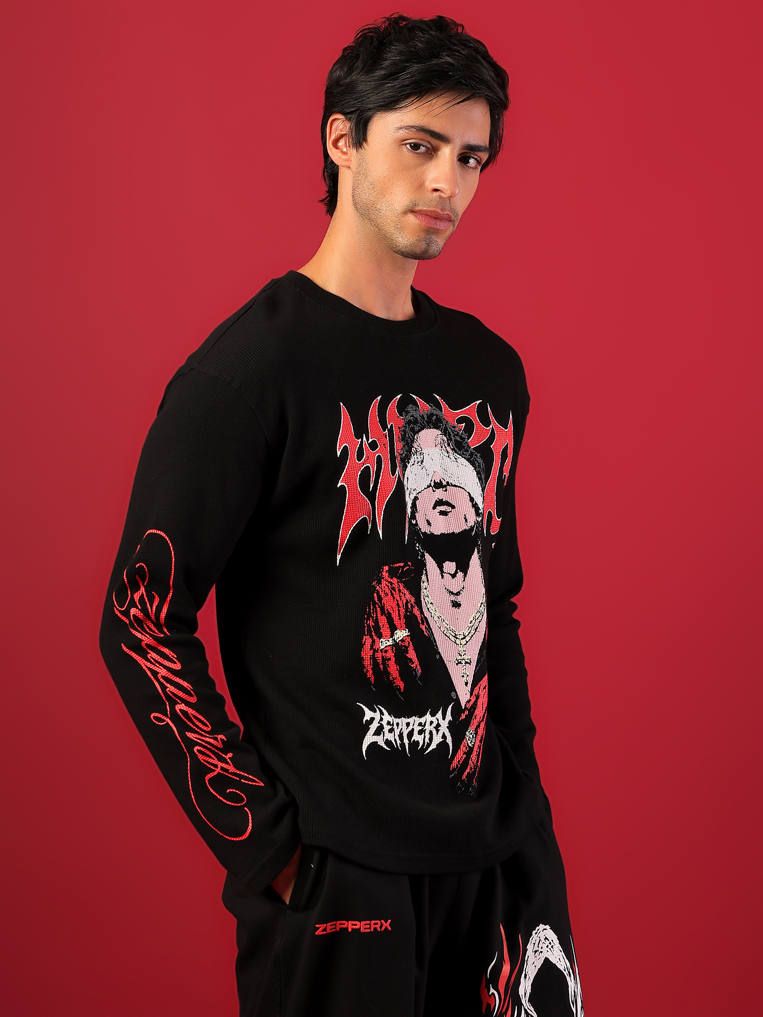 ZEPPERX Waffle Boxy Fit Waffle Full sleeves T-shirt 004 - Image 4