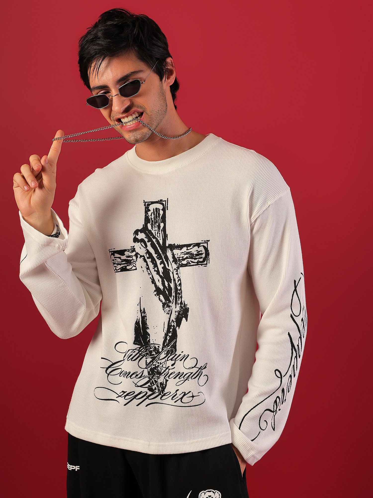 ZEPPERX Waffle Boxy Fit Crossed Faith T-shirt 001 - Image 1