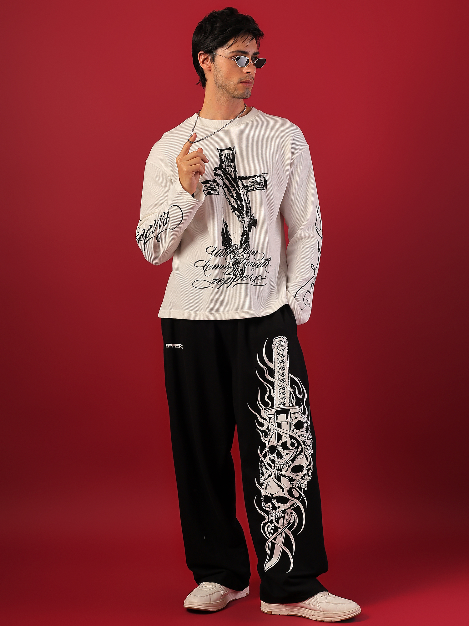 ZEPPERX Waffle Boxy Fit Crossed Faith T-shirt 001 - Image 2