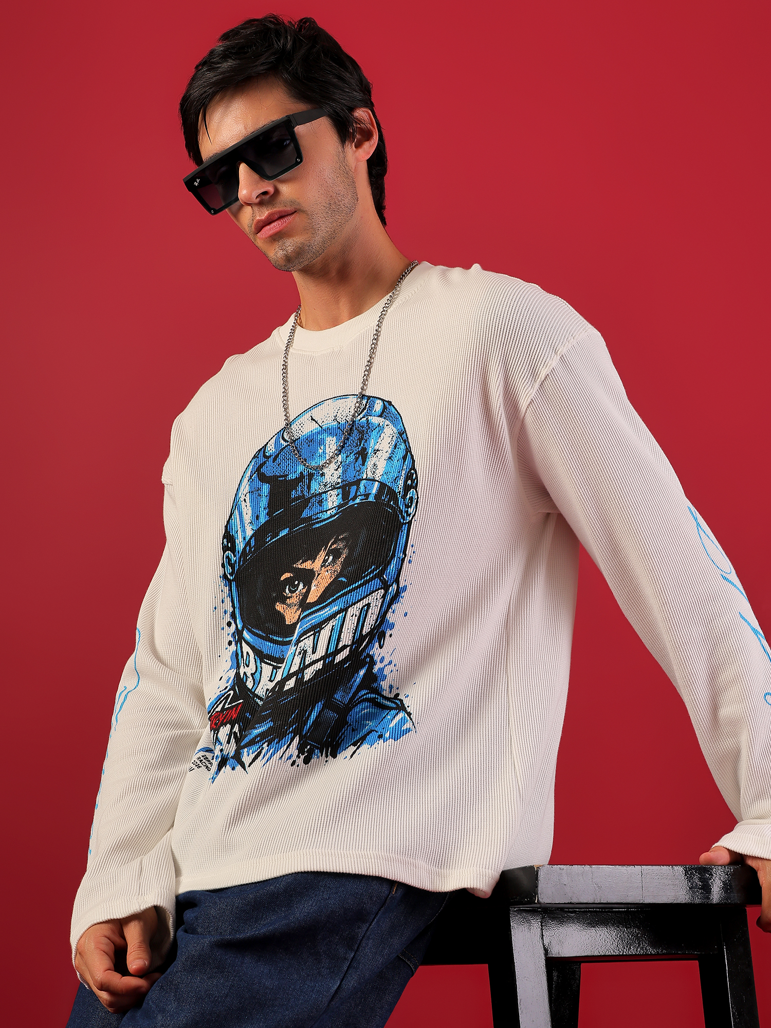 ZEPPERX Waffle Boxy Fit Waffle Full sleeves T-shirt 003 - Image 2