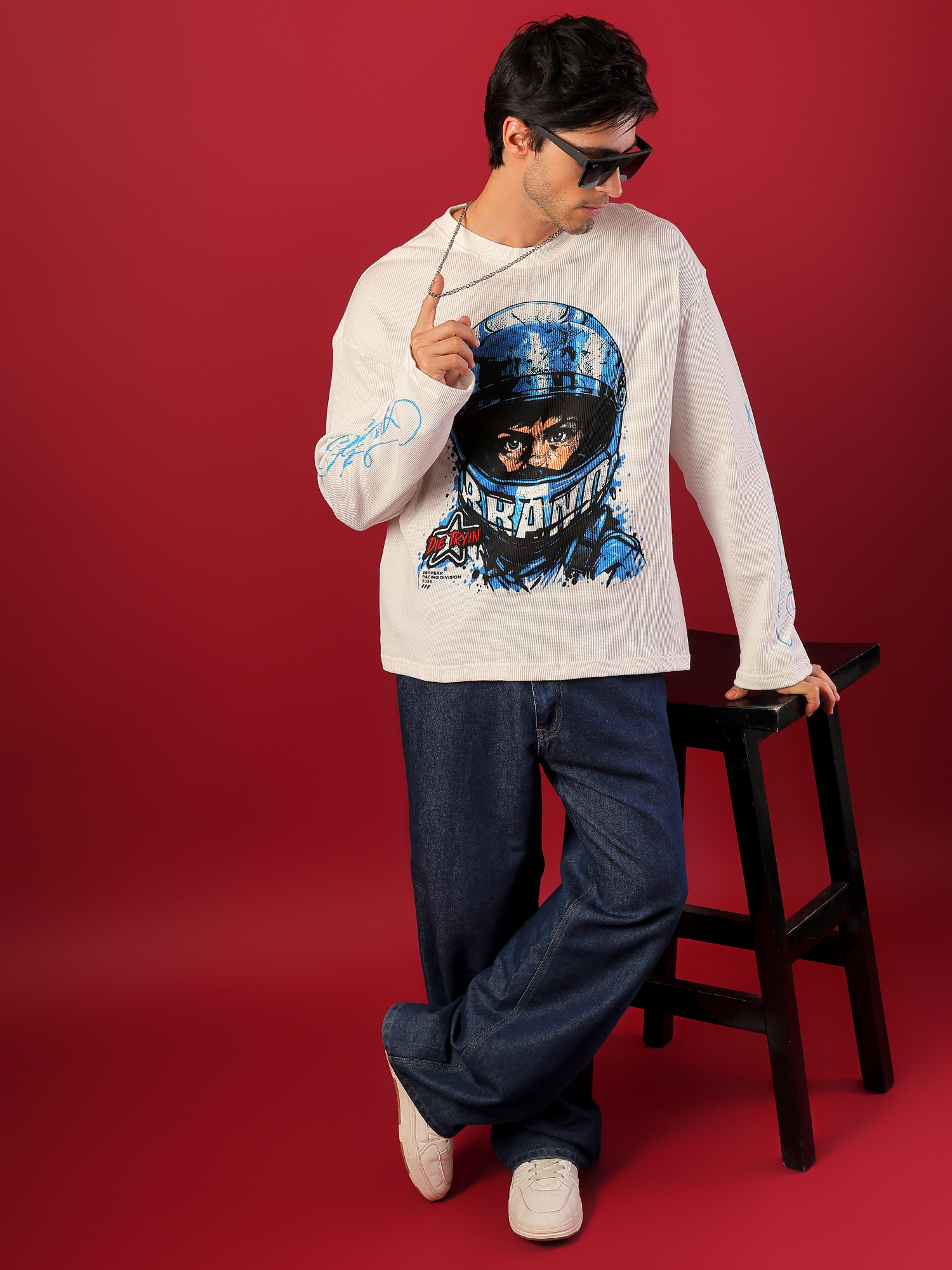 ZEPPERX Waffle Boxy Fit Waffle Full sleeves T-shirt 003 - Image 3