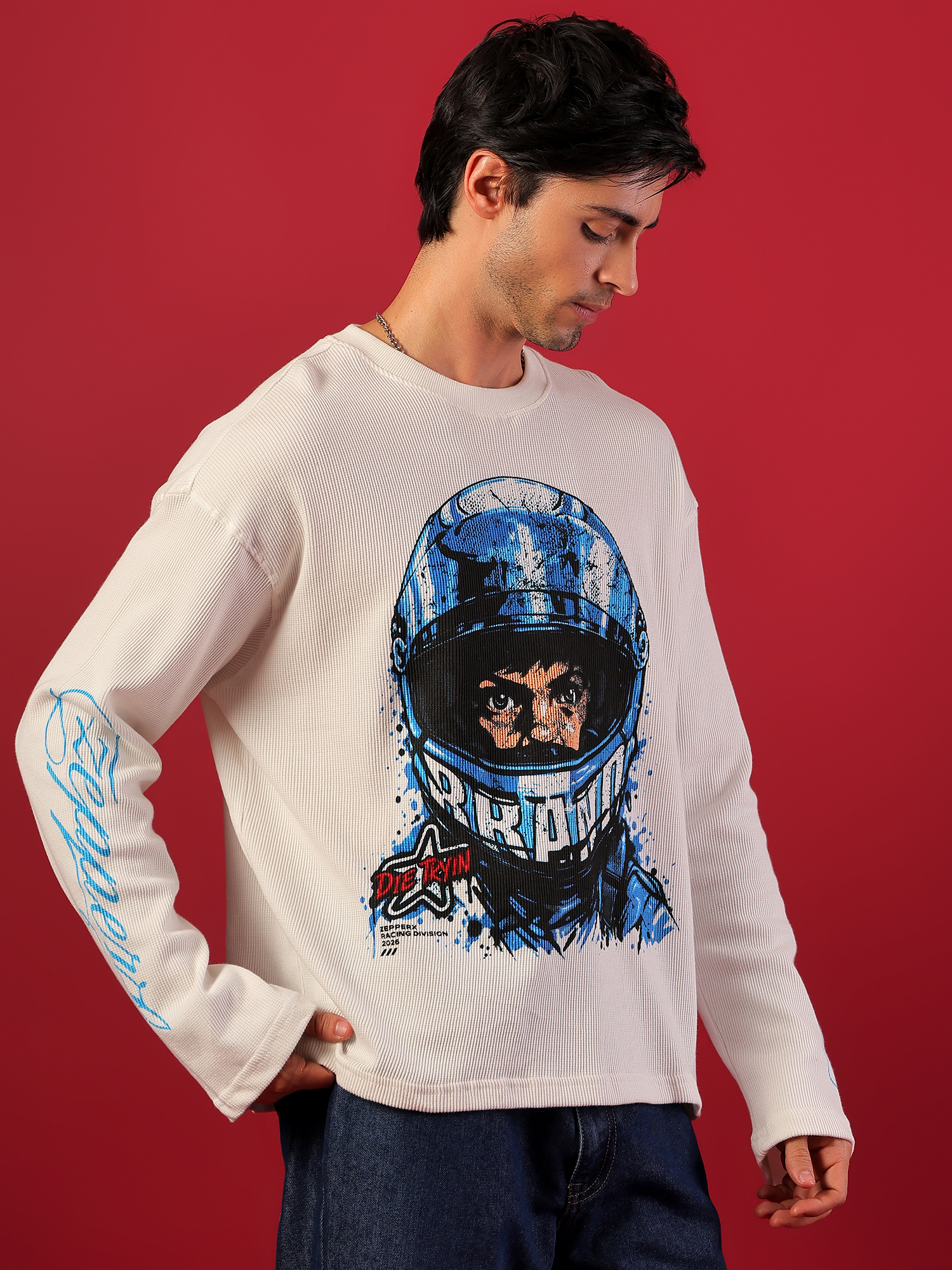 ZEPPERX Waffle Boxy Fit Waffle Full sleeves T-shirt 003 - Image 7