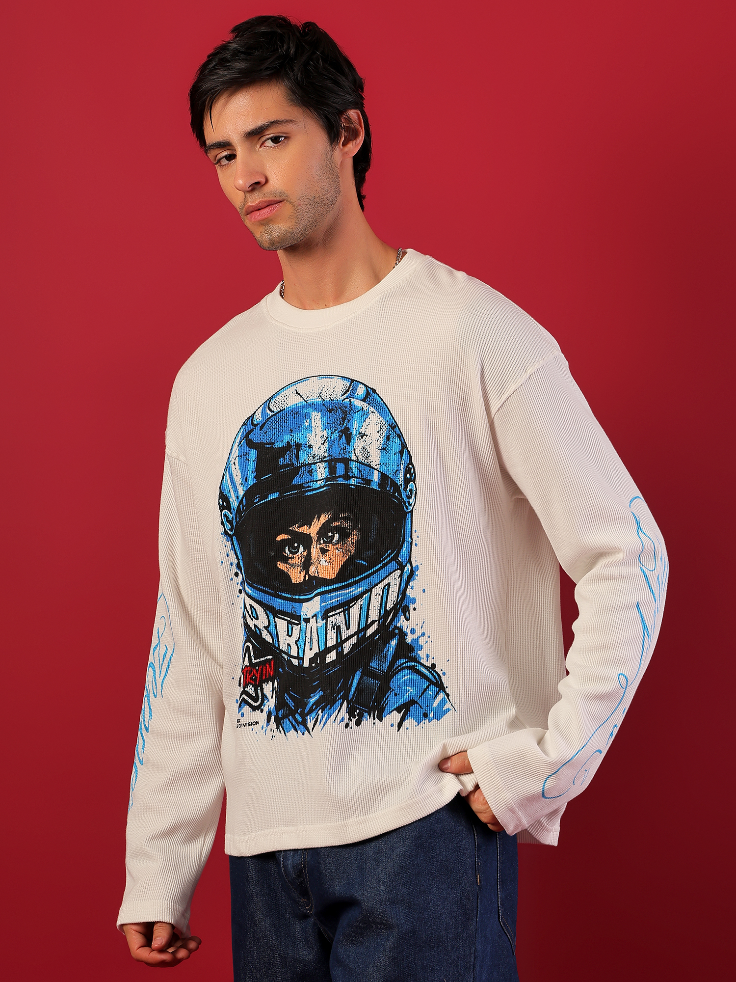ZEPPERX Waffle Boxy Fit Waffle Full sleeves T-shirt 003 - Image 8