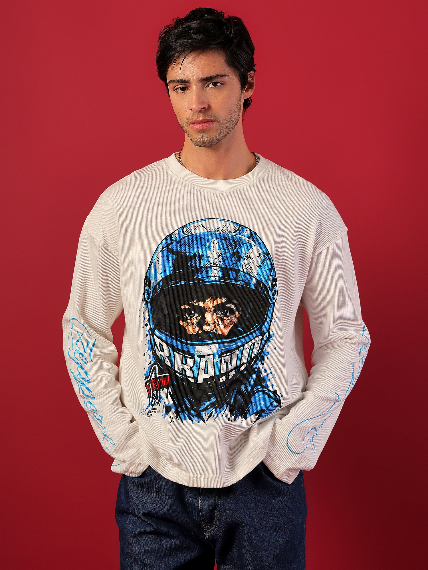 ZEPPERX Waffle Boxy Fit Waffle Full sleeves T-shirt 003 - Image 1