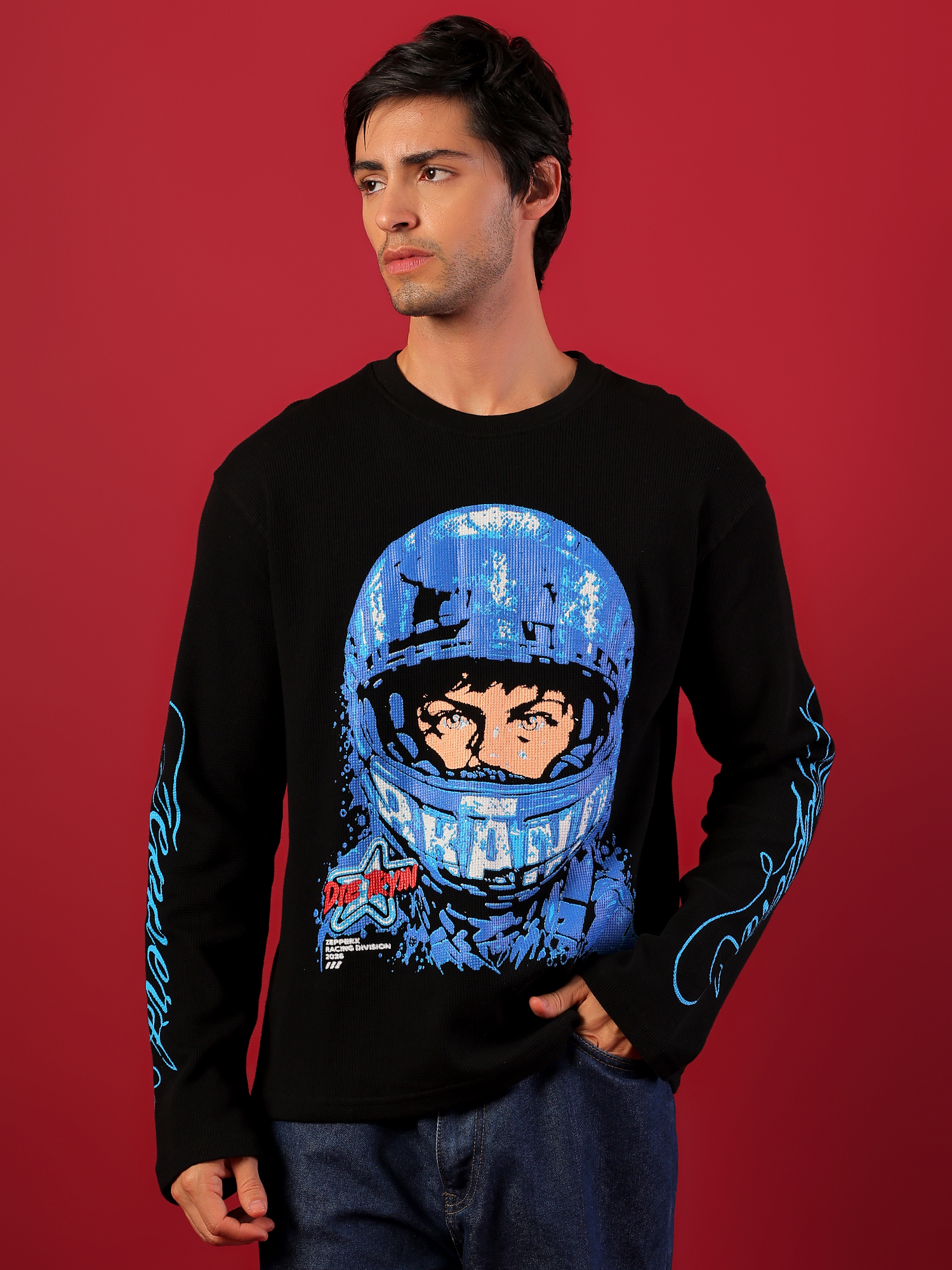ZEPPERX Boxy Fit Waffle Full sleeves T-shirt 002 - Image 1