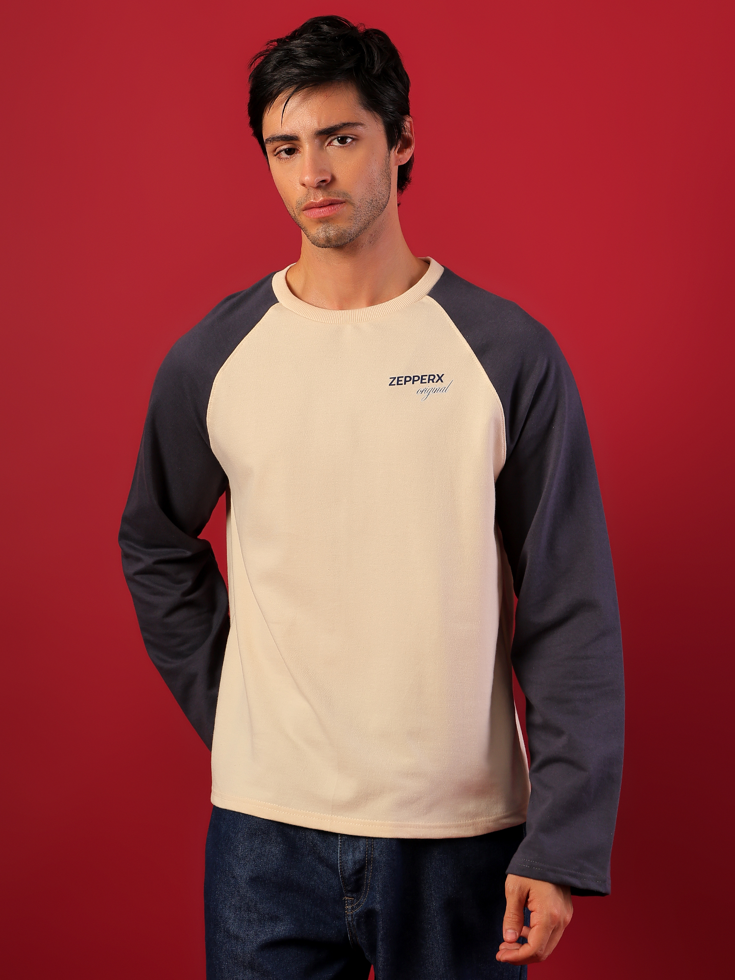 ZEPPERX Raglan Full Sleeves Boxy Fit T-Shirt  018 - Image 1