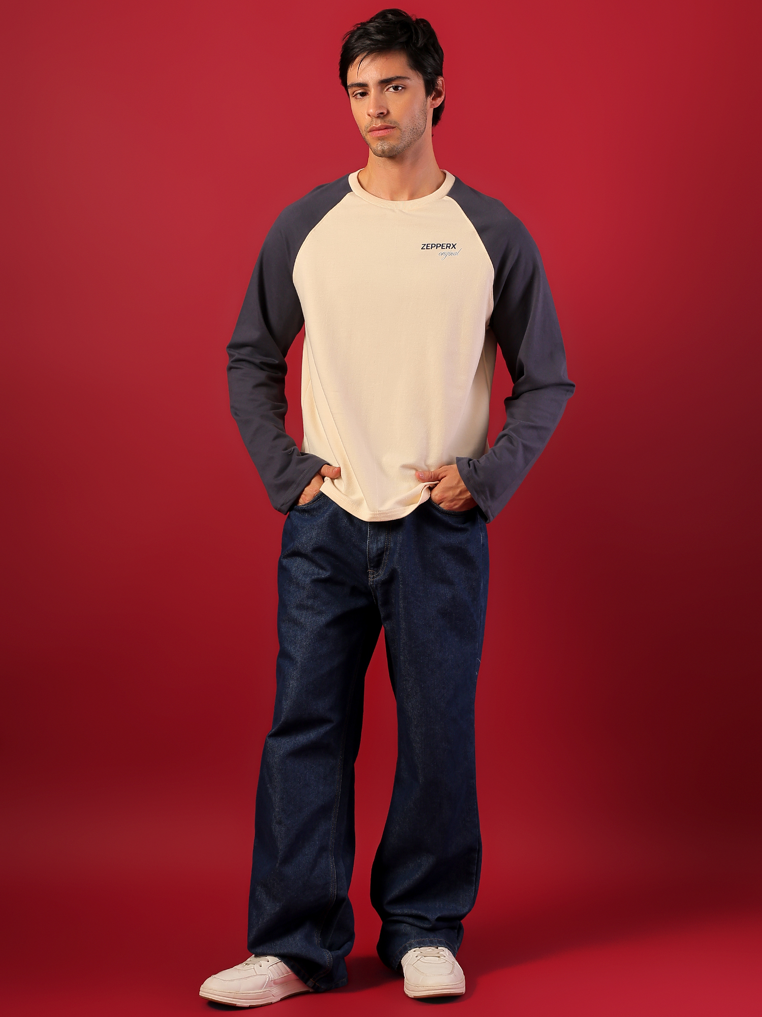 ZEPPERX Raglan Full Sleeves Boxy Fit T-Shirt  018 - Image 5