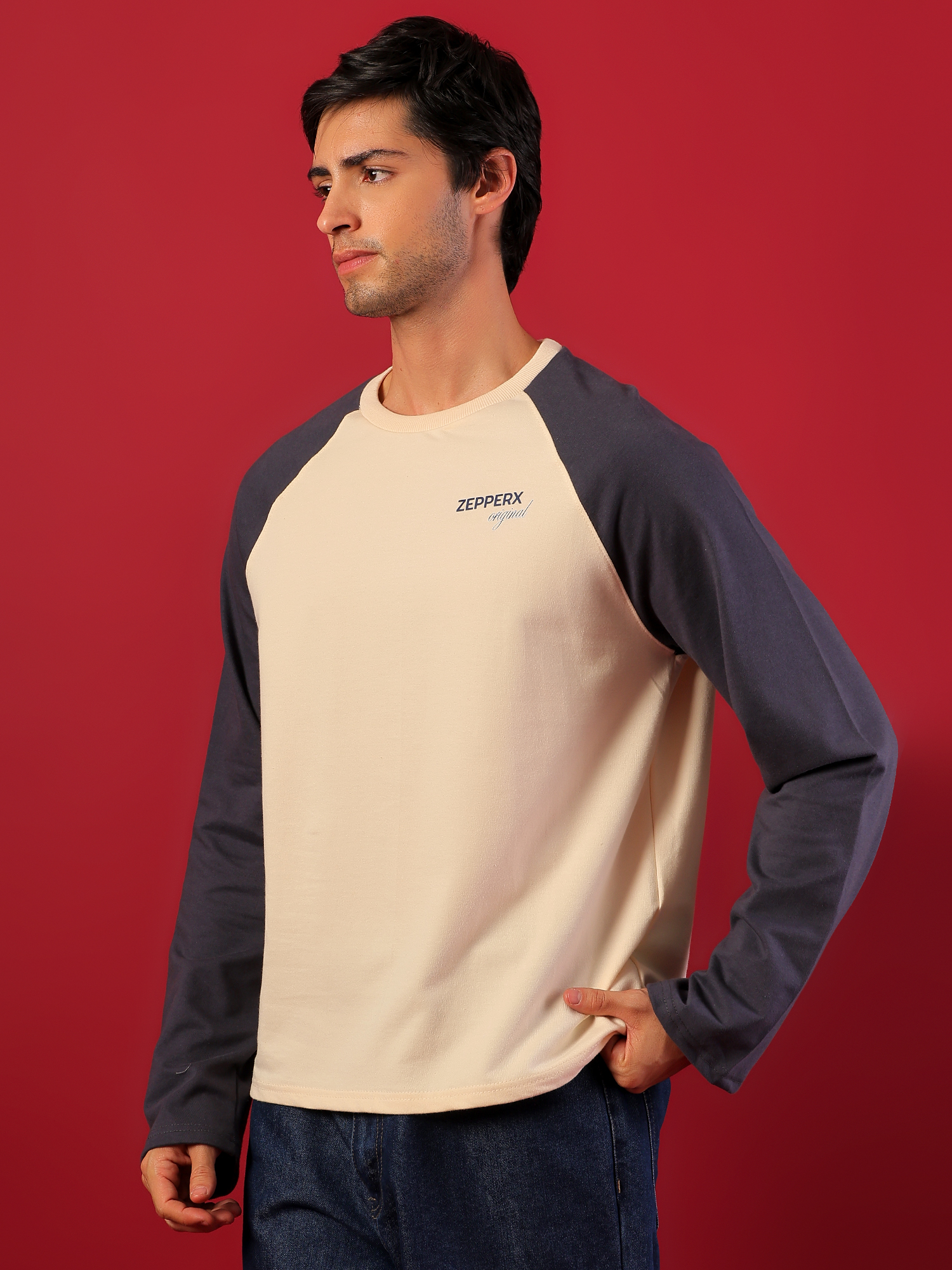 ZEPPERX Raglan Full Sleeves Boxy Fit T-Shirt  018 - Image 6